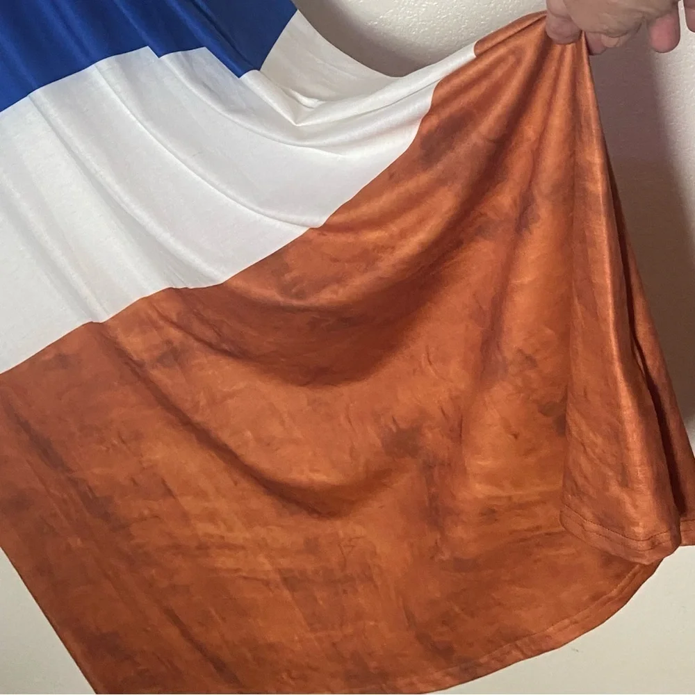 Colorblock Maxi Dress Blue White Rust Stretch Women L